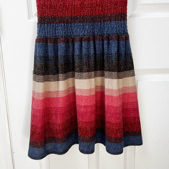 Aqua Smocked Red Striped Mini Sweater Dress Short Sleeve V-neck - Picture 6 of 6